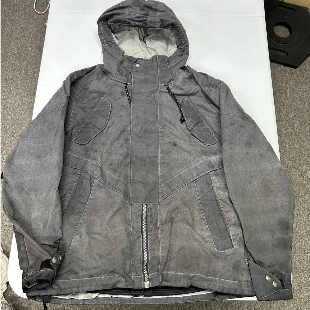 Burton Snowboard Jacket womans XL Grey Hooded Distressed Gorpcore Techwear